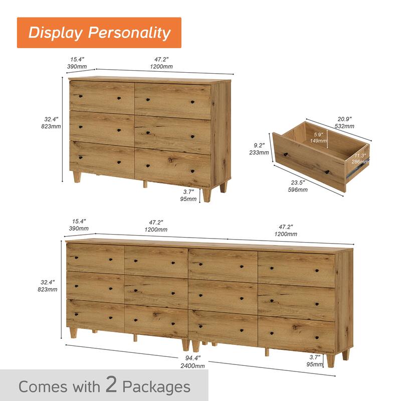 WAMPAT 12-Drawer Dresser and Nightstands Set of 3 for Bedroom