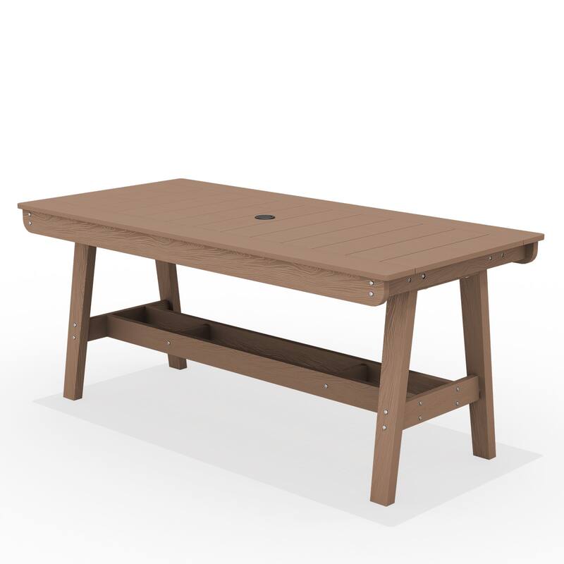 67.91in HDPE Rectangular Patio Dining Table with Umbrella Hole for 4 to 6 People - N/A - Brown