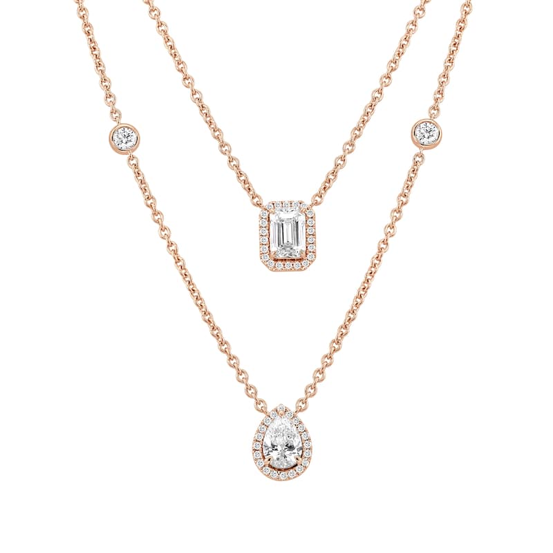 Auriya 14K Gold Lab Grown Halo Diamond Pendant Necklace 2.50ct. tw. (F-G VS) - Rose