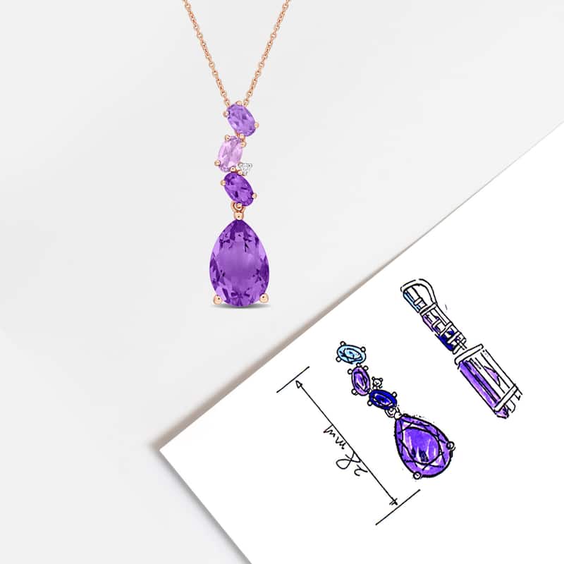 Miadora 3 5/8ct TGW Oval & Pear Shape Amethyst Rose de France Diamond Accent Necklace 10k Rose Gold-17in
