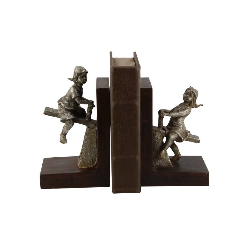 Brown or Black Polystone People Bookends with Swing Set (Set of 2) - 5 x 4 x 8