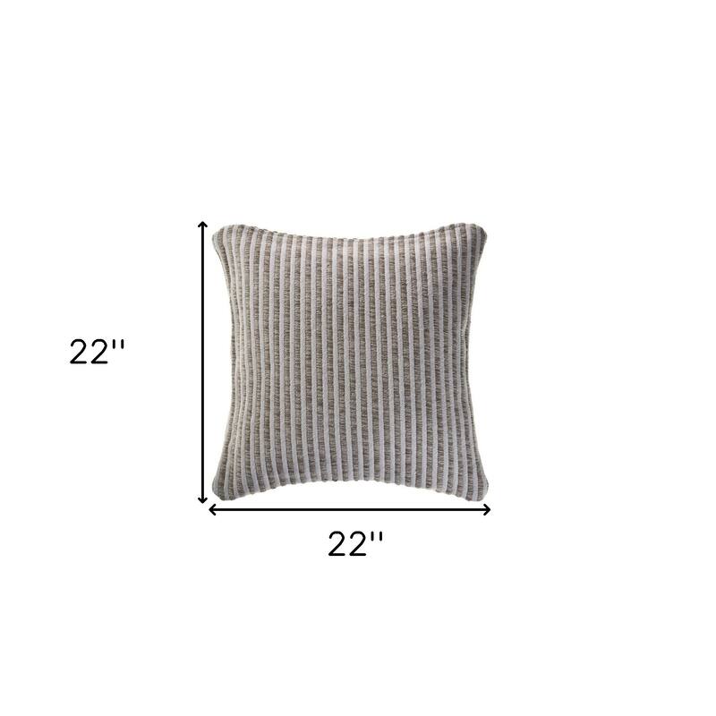 HomeRoots 22" X 22" Beige And Cream 100% Cotton Striped Zippered Pillow