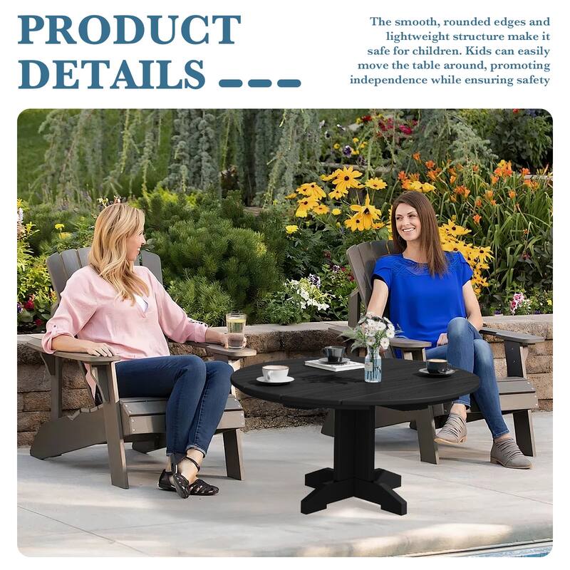 HDPE Patio Outdoor Round Coffee Table, X-shaped Leg