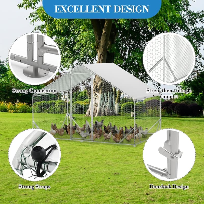 Large Metal Chicken Coop, Walk-in Poultry Hen House, for Chickens, Ducks