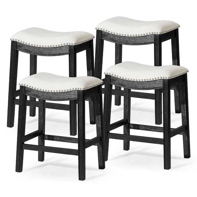 Maven Lane 26" Adrien Saddle Kitchen Counter Height Stool - Aged Black - Set of 4