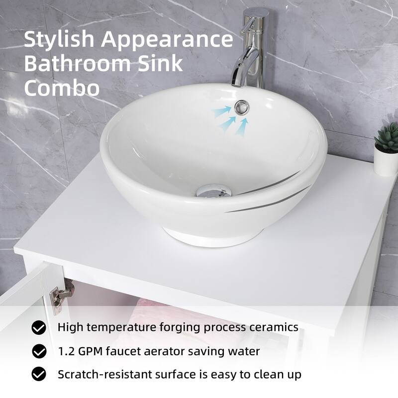 48" Bathroom Vanity Set Vessel Sink Faucet W/ Small Cabinet Combo