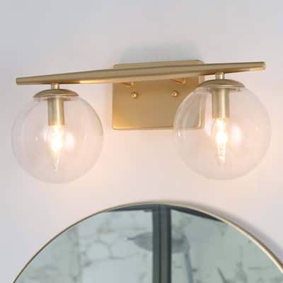 Modern Gold Bathroom Vanity Lights, 2-light Transitional Wall Sconces with Globe Glass - L 16.5"x W 6.5"x H 8"