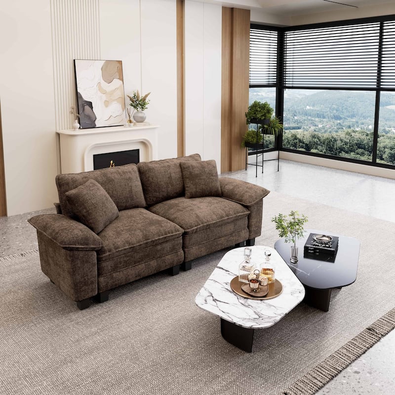 MAISON ARTS Cloud Modular Deep Seat Sofa, Chenille or Corduroy Sectional Couch with Removable Arms, 1–4 Seater - Brown Chenille(2 Pieces) - Symmetrical