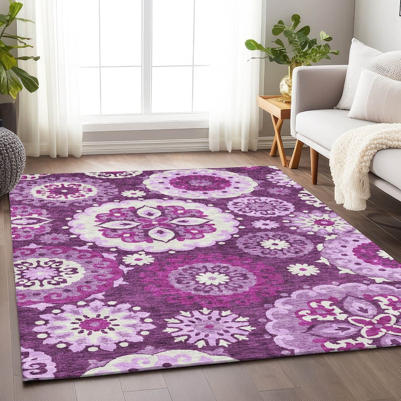 Premium Washable Super Soft Boho Suzani Mayfield Rug - Eggplant - 10' x 14' - Rectangle