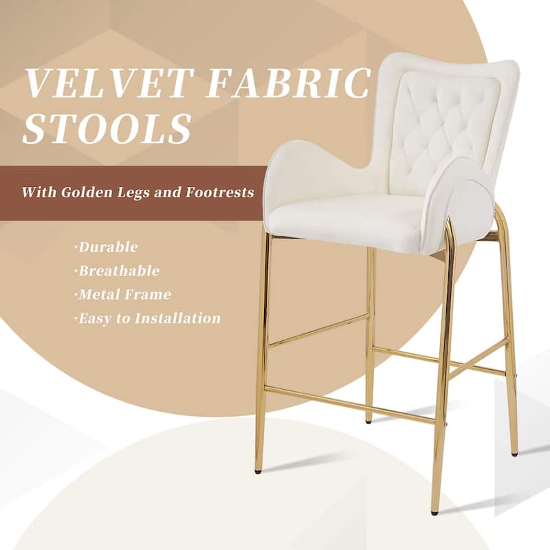 Ostweer Furniture 28.75'' White Velvet Fabric Stools Set of 2