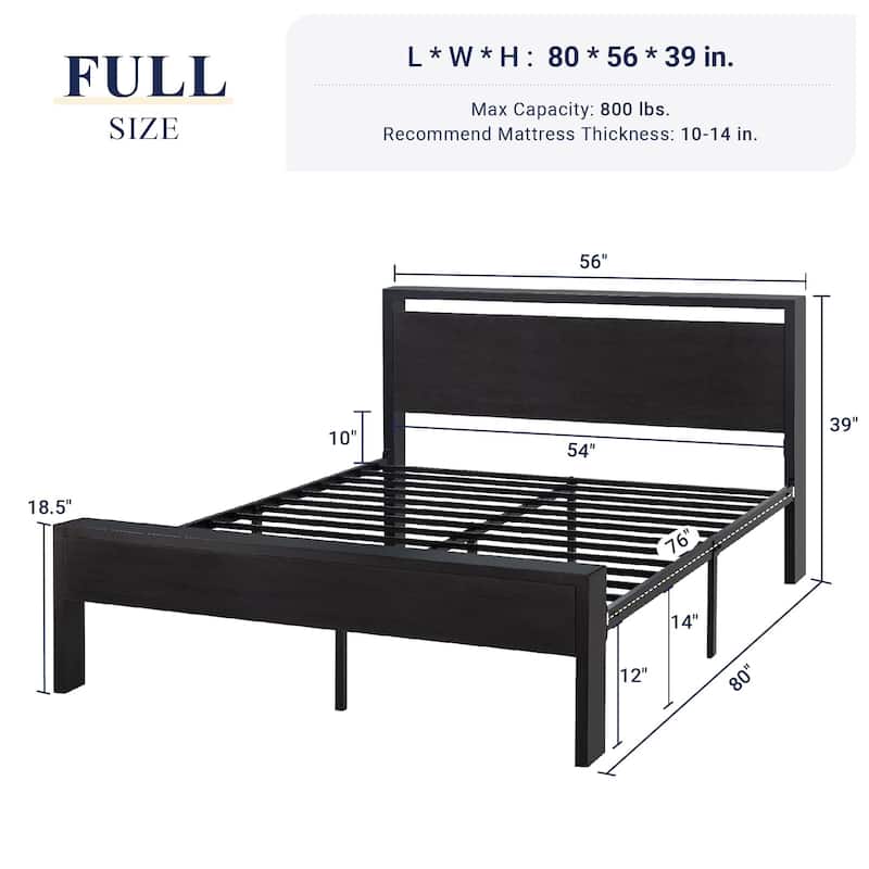 Full Platform Bed Frame with Headboard & Footboard, Heavy Duty Metal Slats Support, No Box Spring Needed, Under Bed Storage