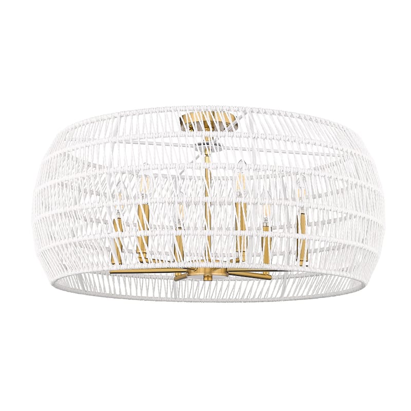 Ellie 27.125" Wide 6-Light Semi-Flush - Modern Brushed Gold with White Raphia Rope