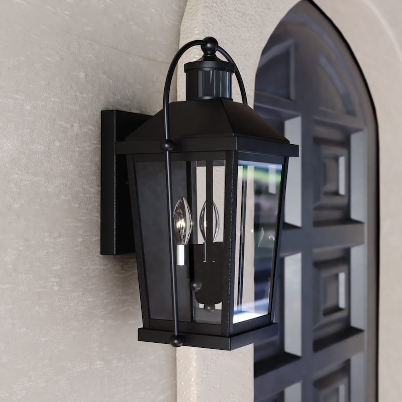 Lexington Aluminum Black Motion Sensor Dusk to Dawn Outdoor Wall Light Clear Glass