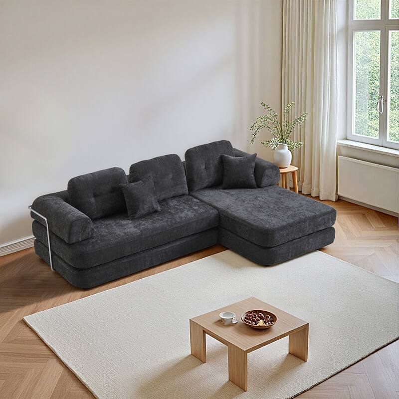 Chenille Memory Foam Sleeper Couch Freely Assembled Sectional Sofa with Chaise and Movable Armrests for Freely Assembled