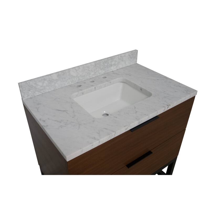 KitchenBathCollection Mia 36" Bathroom Vanity with Carrara Marble Top