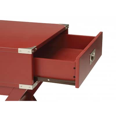 HomeRoots 24" Red Wood Cross Legs End Table With Drawer - 18" W x 16" D x 24" H