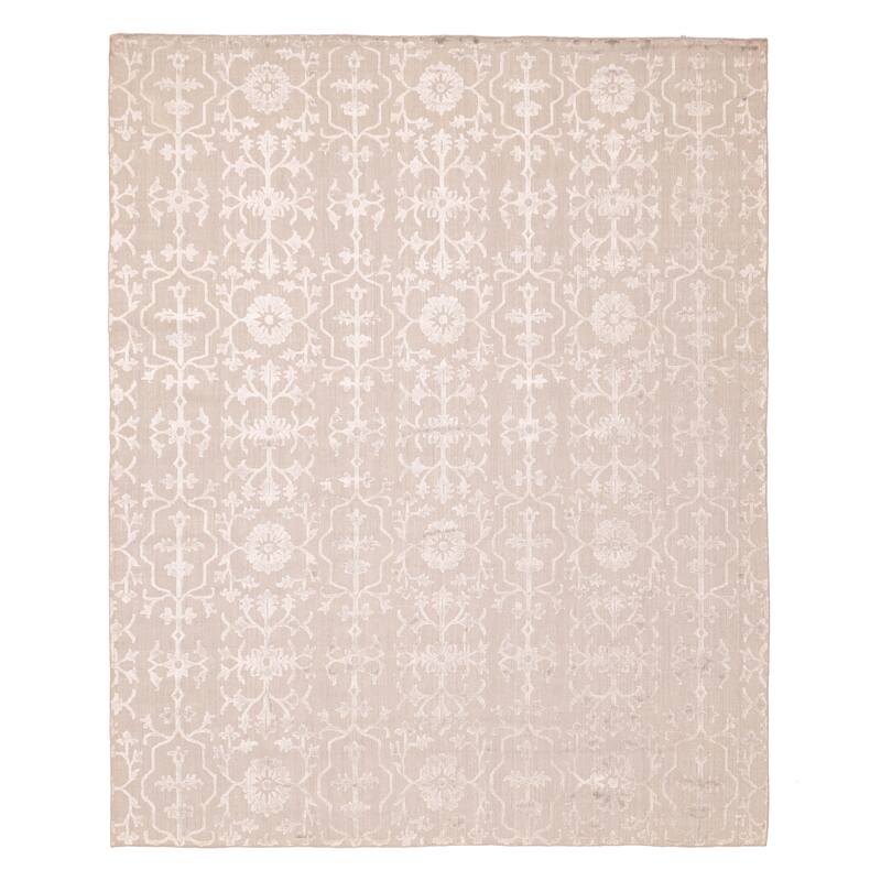 ECARPETGALLERY Hand Loomed Elysian Light Grey Viscose, Wool Rug - 8'3 x 9'9