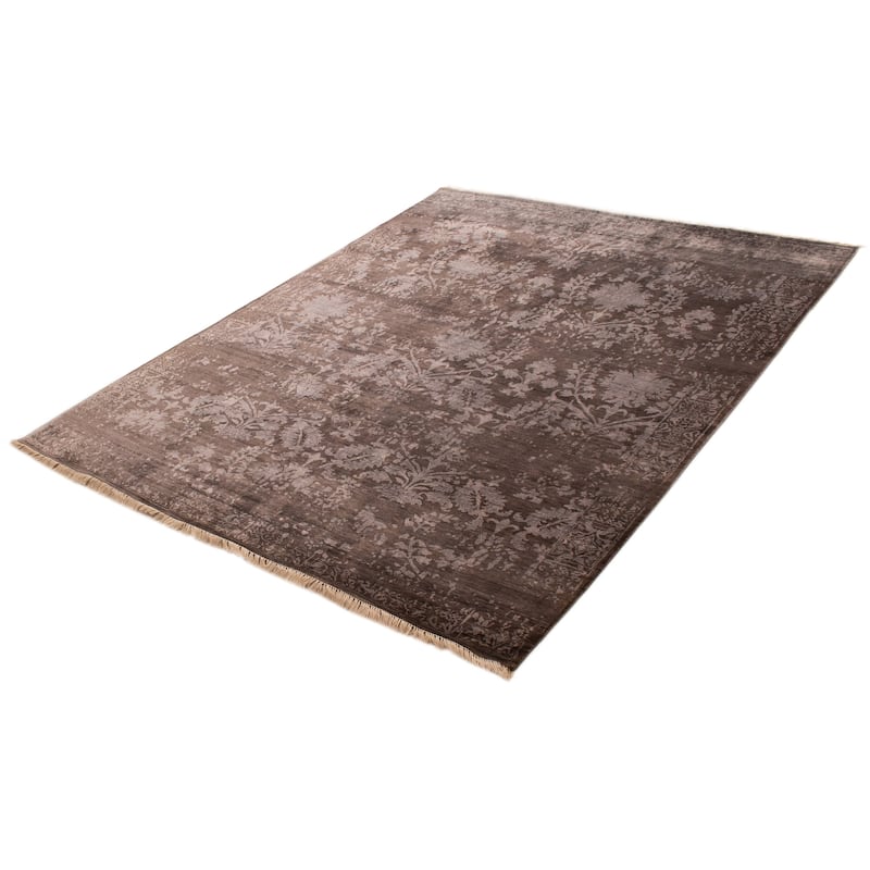 ECARPETGALLERY Hand-knotted Heritage Dark Grey Silk Rug - 7'10 x 10'0