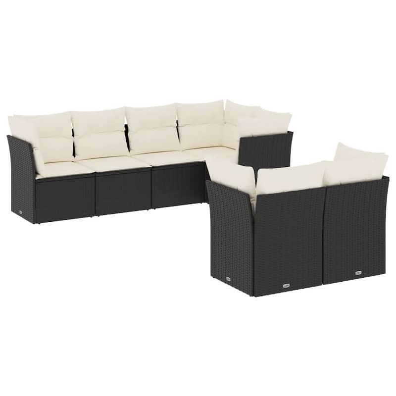 vidaXL Patio Sofa Set with Cushions Outdoor Furniture 7 Piece Poly Rattan - 24.4 x 24.4 x 27.2