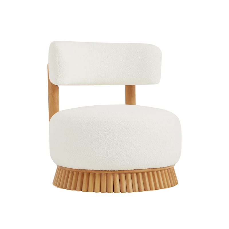 Modern Farmhouse Bouclé Armless Chair with Straw-Inspired Wood Base by Harper&Bright Designs