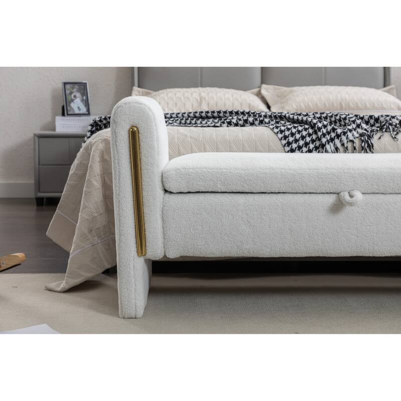 53" Modern Storage Bench with 300lb Seating, Velvet Upholstered Bed Bench with Wood Legs Safety Hinge
