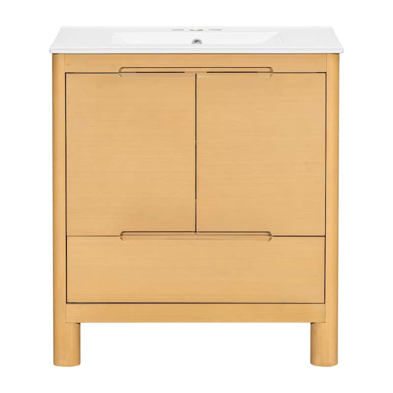 Christopher Knight Home - Harlow Modern 30" Bathroom Vanity with Ceramic Sink, Soft-Close Doors & Drawer, Adjustable Shelf