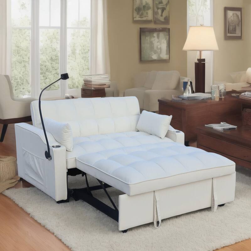Velvet 3 in1 Loveseat Convertible Pull-out Sleeper Sofa Bed Adjustable Backrest Futon Sofa with Pillows, Pockets