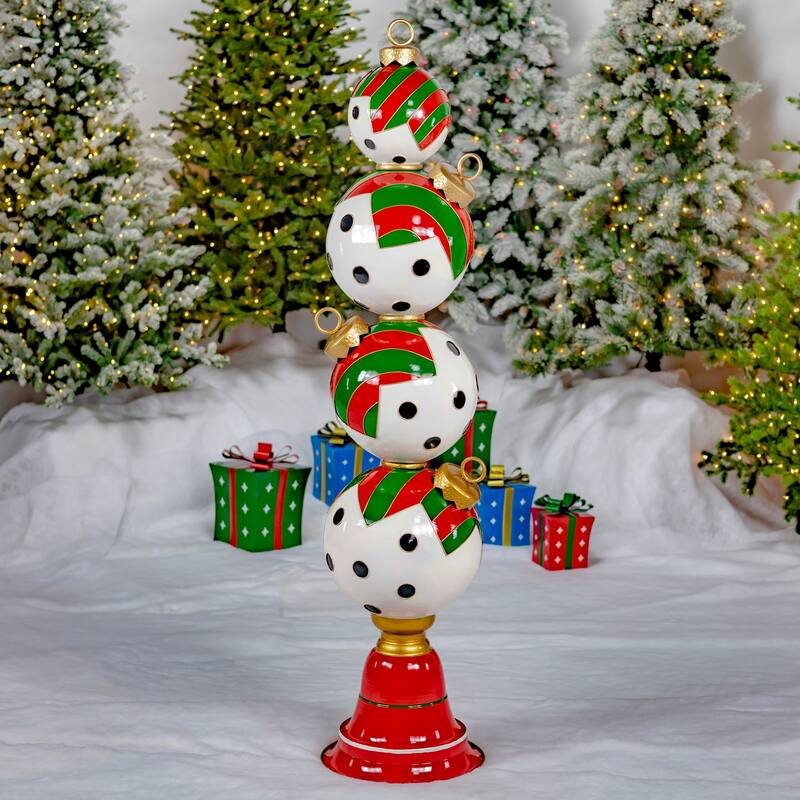 Tall Ornament Tower Decoration in Various Sizes - Iron - White Black Polka Dot - Large