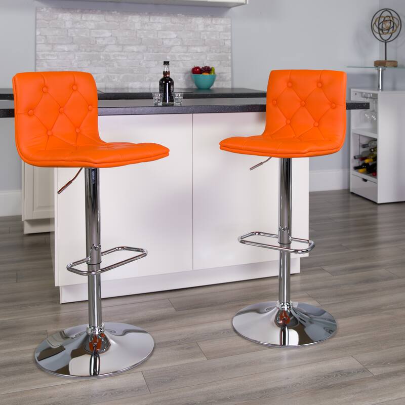 2 Pack Contemporary Button Tufted Adjustable Height Barstool with Chrome Base