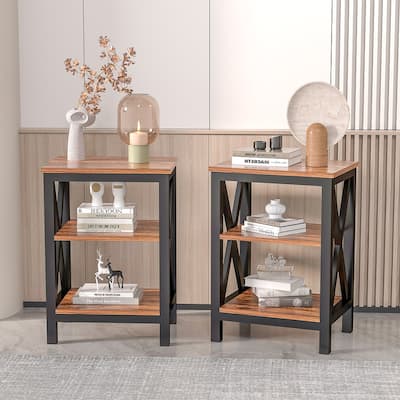Javlergo Set of 2 Nightstand Bedside Table, Modern Small Side End Table with Open Storage Shelves