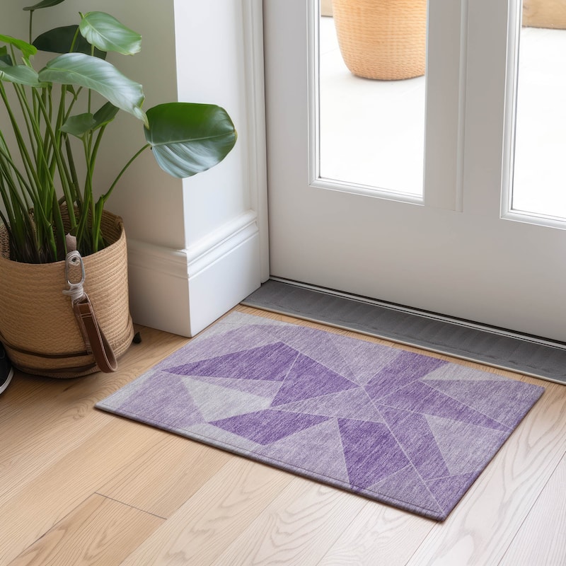 Machine Washable Indoor/ Outdoor Chantille Modern Mosaic Rug - Lilac - 1'8" x 2'6"