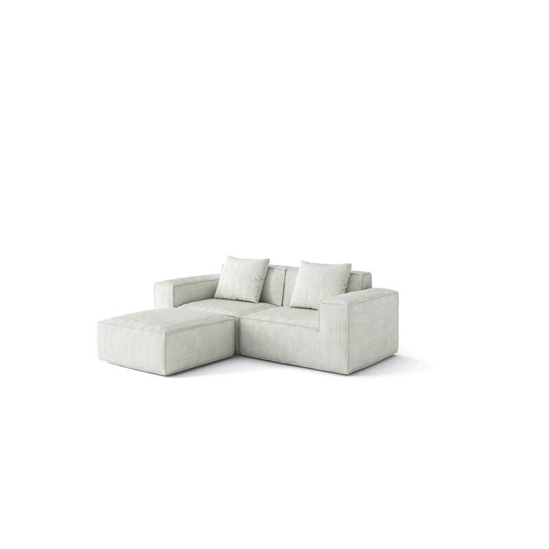 Modular Convertible Sofa Bed 2 Seater with Footrest White Cloud Velvet