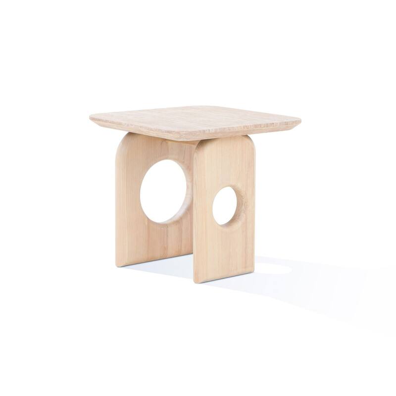 22 in. Natural Cream Brown Square Wood End Table, Sturdy Build End Side Table for Living Rooms