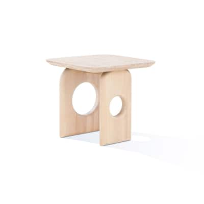 22 in. Natural Cream Brown Square Wood End Table, Sturdy Build End Side Table for Living Rooms