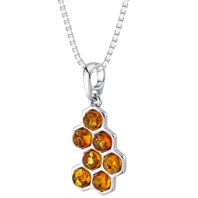 Amber Honeycomb Pendant in Sterling Silver