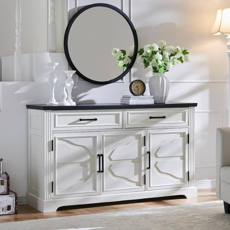 55" Large Buffet Sideboard Cabinet, Buffet Table Coffee Bar Wine Bar