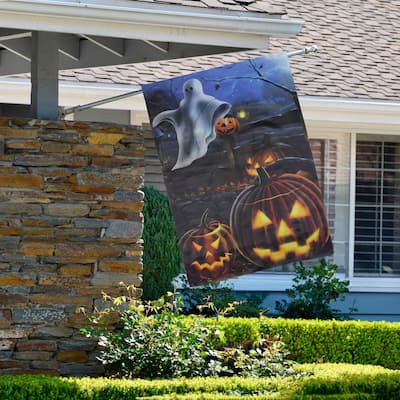 Pumpkins and Ghost Spooky Halloween Outdoor House Flag 28" x 40"
