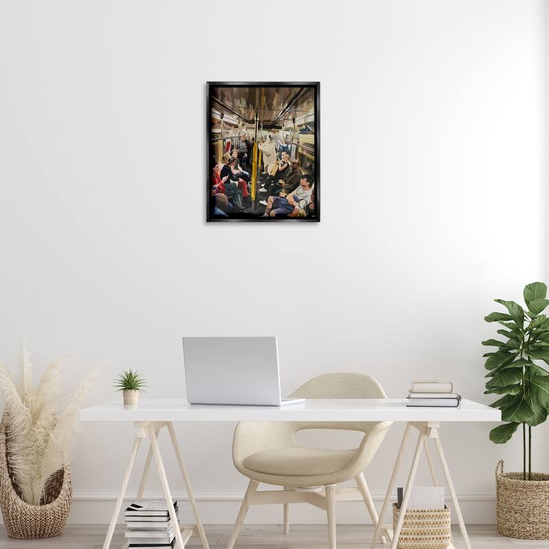 Stupell Polar Bear on Subway Framed Floater Canvas Wall Art Design By Keith Thomson