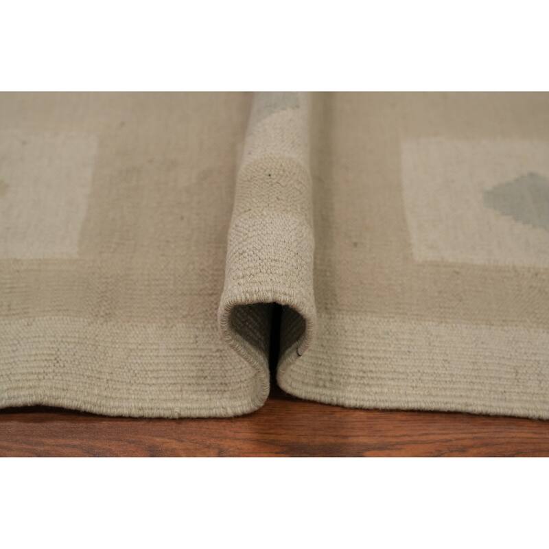Hand Woven Oriental 100% Wool Carpet Southwestern Tribal Beige & Ivories Kilim Area Rug - 11' 8'' X 8' 11''