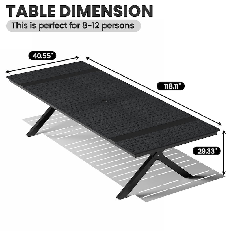 Outdoor Patio Aluminum Dining Rectangular Table with Umbrella Hole