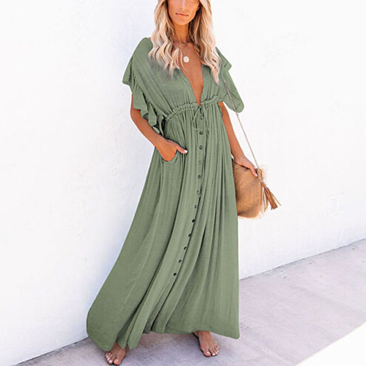 Flared sleeve maxi dress clearance
