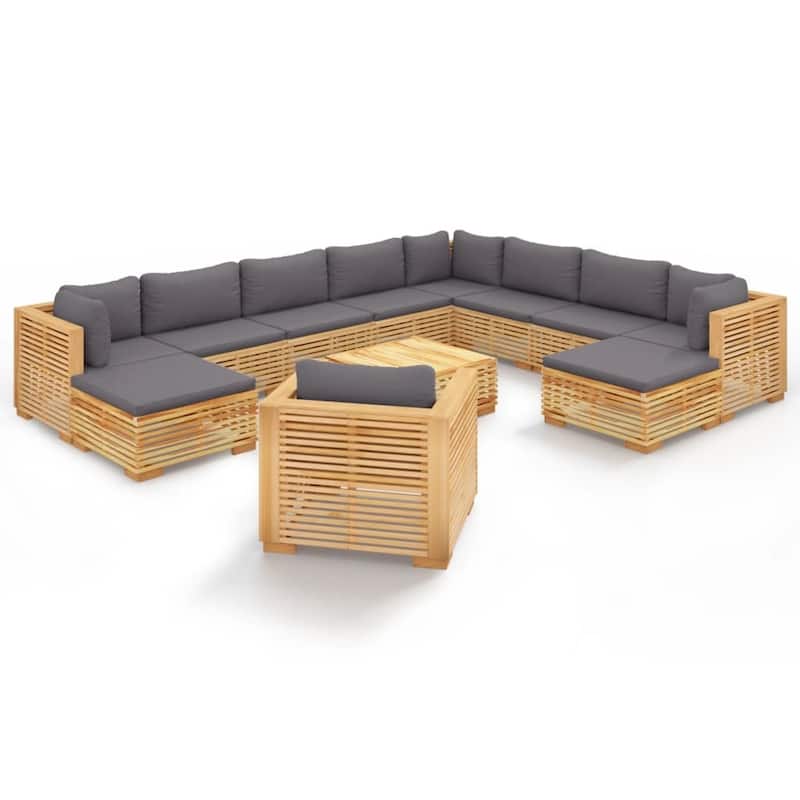 vidaXL 3 Piece Patio Lounge Set with Cushions Solid Wood Teak - 27.4" x 27.4" x 23.6"