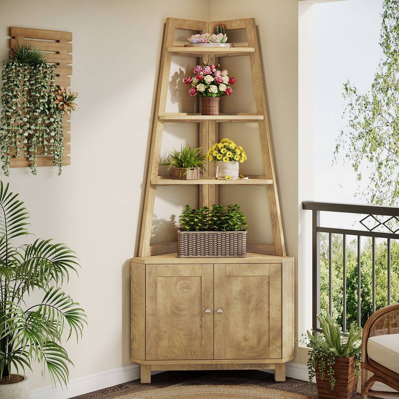 5-Tier Corner Shelf with Cabinet