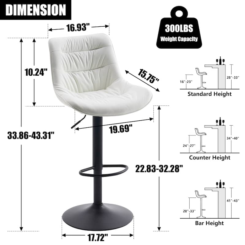 Adjustable Bar Stools Set of 2 Faux Leather Swivel Bar Chairs