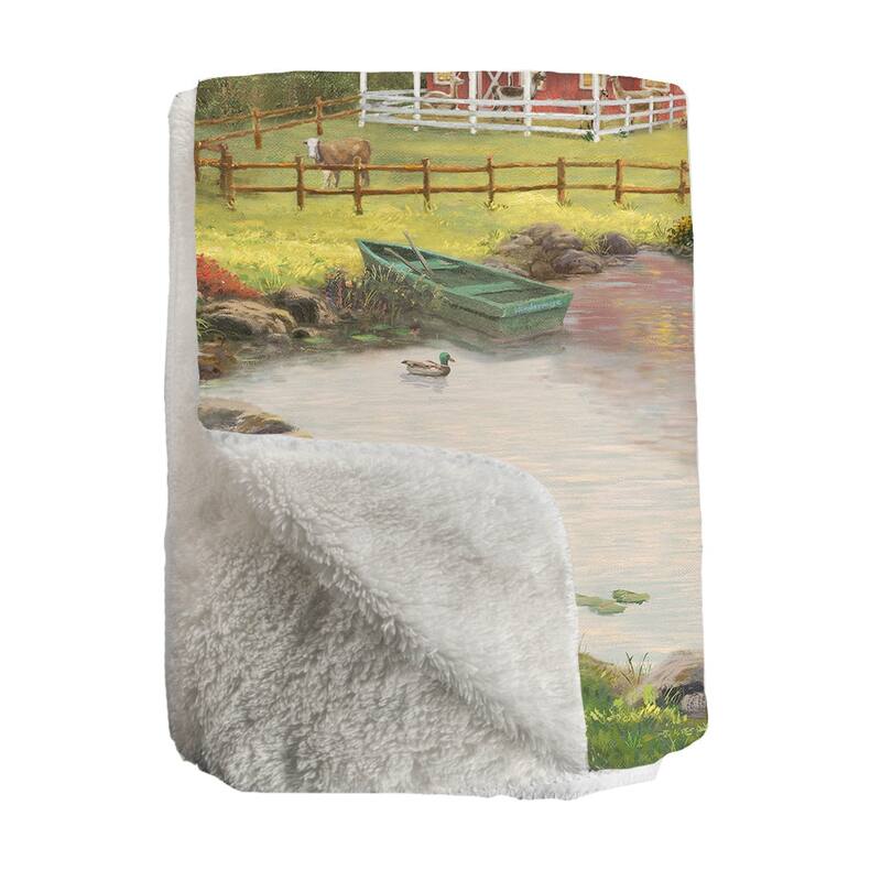 Thomas Kinkade Red Barn Retreat Sherpa Throw Blanket By Laural Home