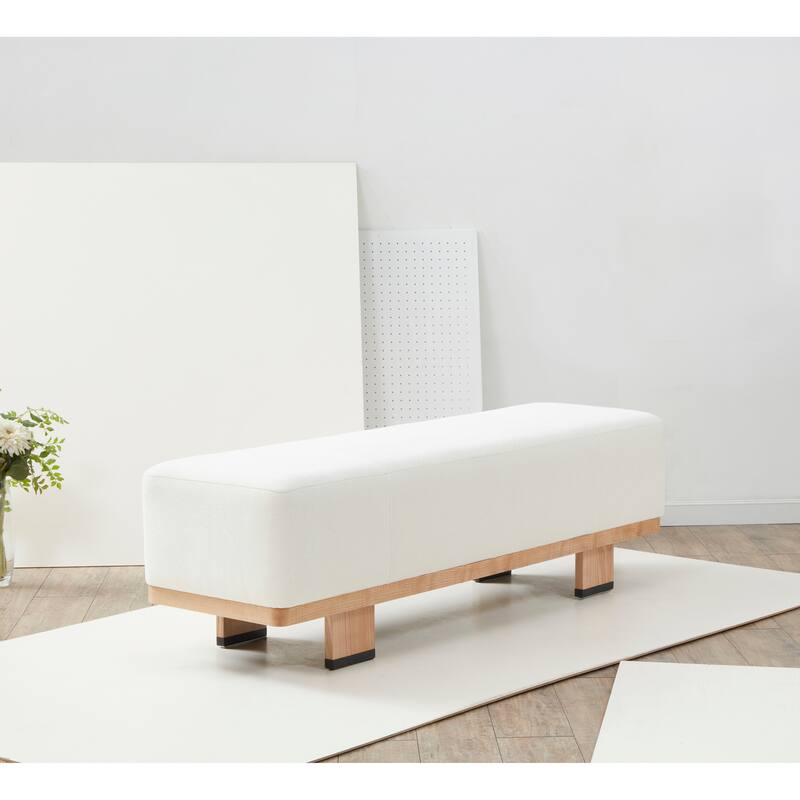 SAFAVIEH Couture Fjorela Modern Bench - 58.7 In. W x 17.5 In. D x 18.1 In. H - 59Wx18Dx18H - Ivory/Natural