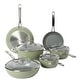 preview thumbnail 1 of 7, Sur La Table Kitchen Essentials 10 Piece PFA Free Titanium Ceramic Nonstick Interior Forged Aluminum Cookware Pots and Pans Set Green