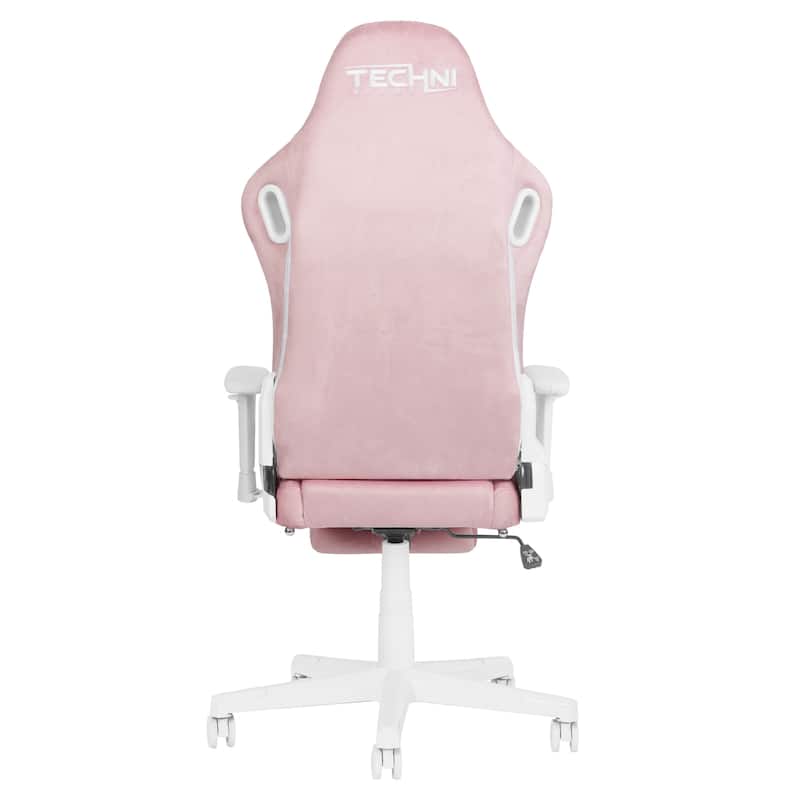 Modern Designs Pink Velvet Gaming Chair With Folding Footrest