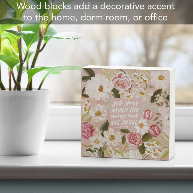 Set Your Mind Artistic Freestanding Solid Wood Block Sign Made in the USA 3.75” Square Decorative Accent for Home or Office
