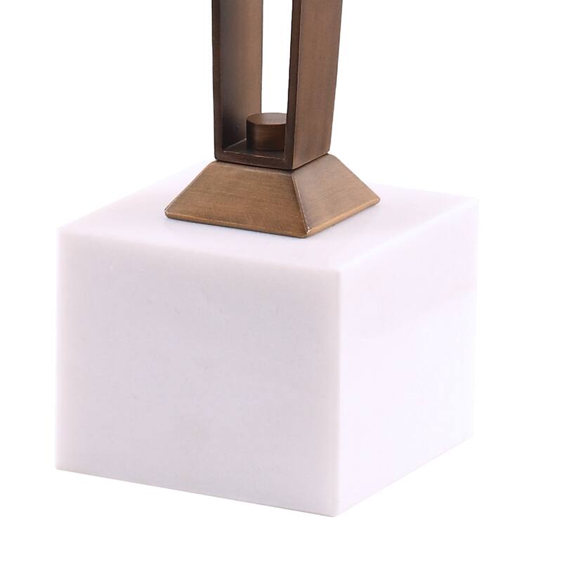 11" Brushed Brass Square Glass Marble Pedestal End Table